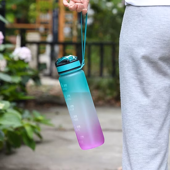 Герметичный тритан, не содержит BPA, 1 л, кувшин для воды для занятий спортом на открытом воздухе и для фитнеса, с маркером времени, большая пластиковая мотивационная бутылка для воды